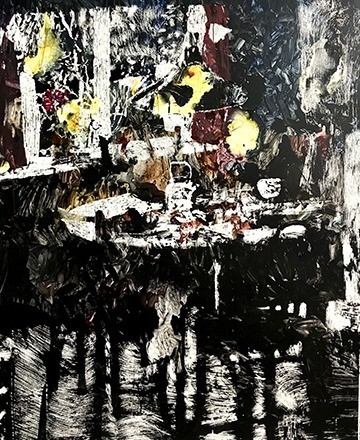 a man in a black coat is walking in front of the word siz a