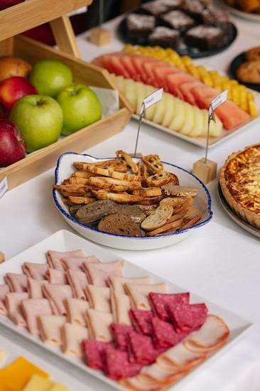 a buffet table with a sign that says turkey on it