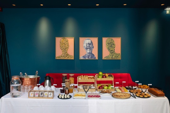 a table with a variety of food and drinks on it