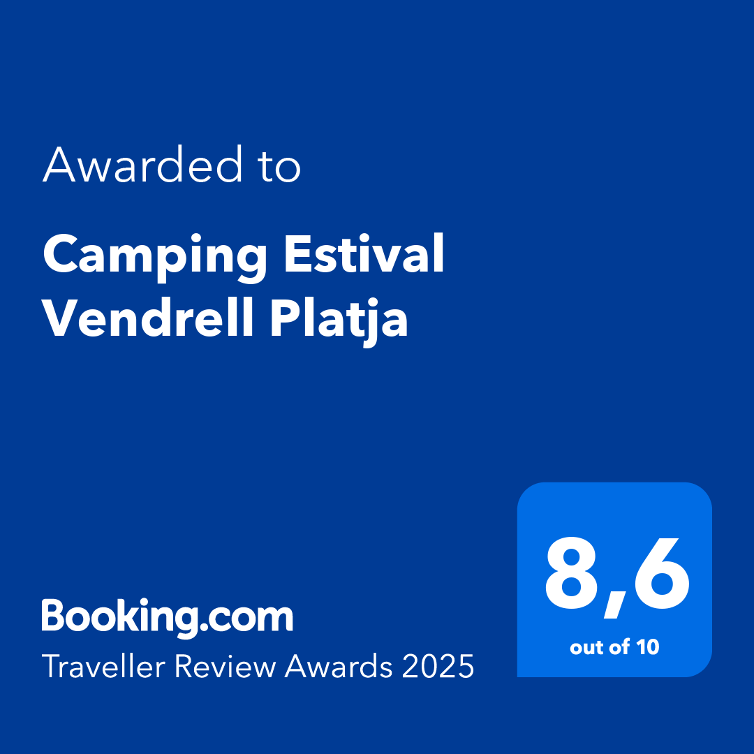 une étiquette bleue avec les mots camping estival vendrell platja