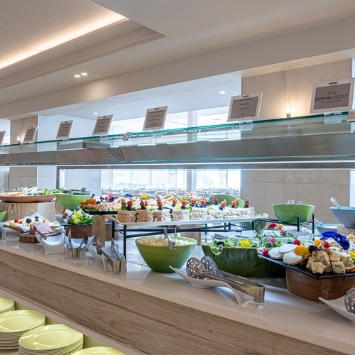 a buffet with a sign that says ' mediterranean ' on it