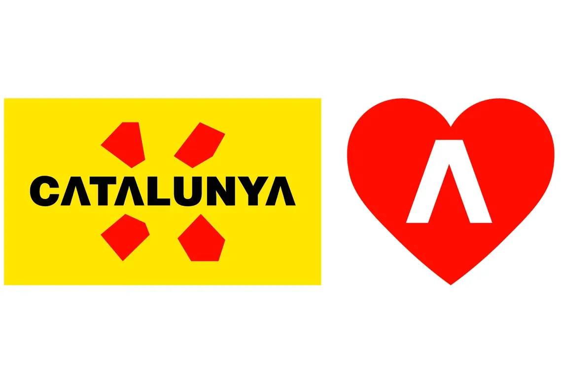 ESTIVAL: Corporativa, logo de Cataluña en amarillo y rojo con un corazón rojo con A.