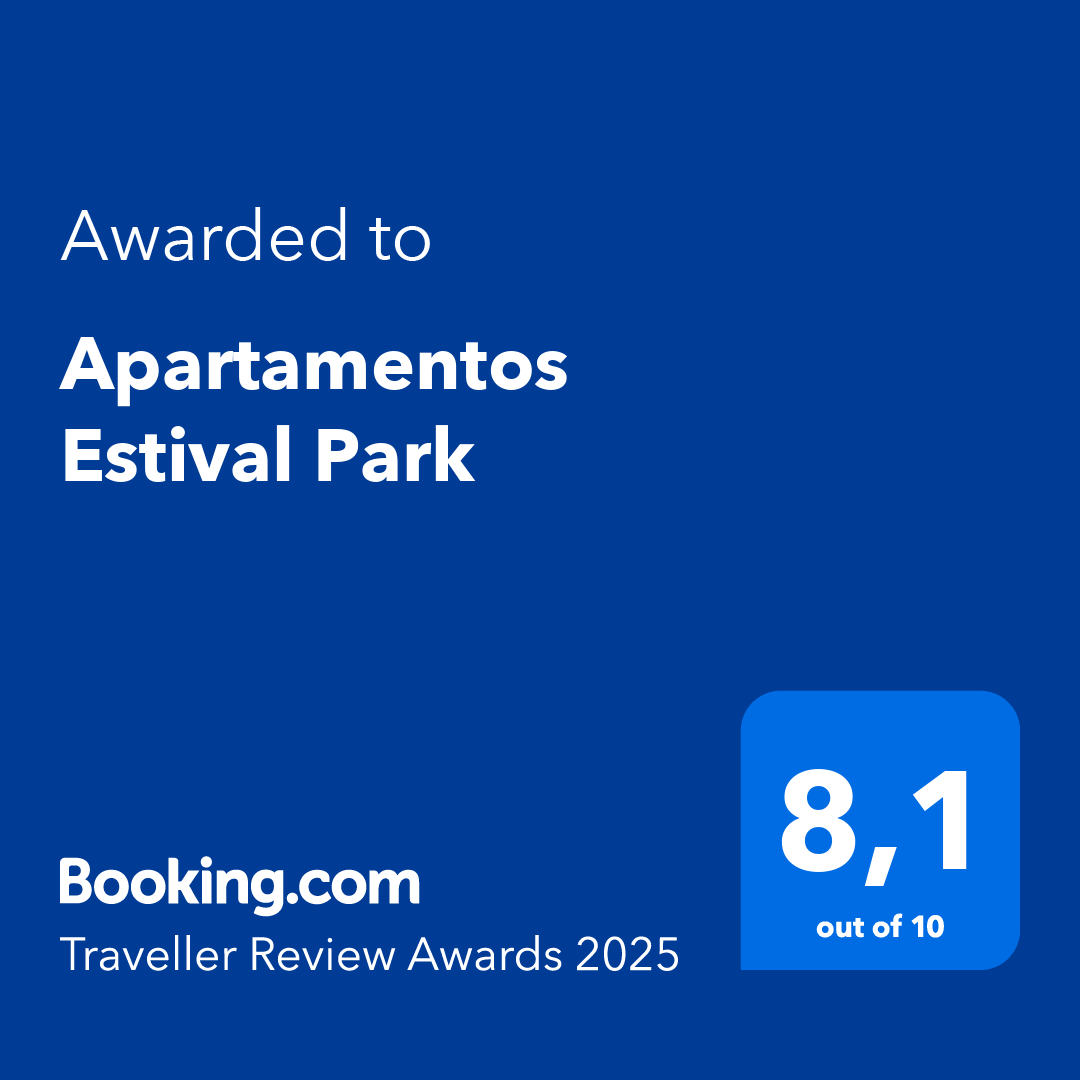 un cartel azul que dice " premiado a apartamentos estival park "