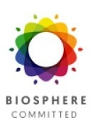 un logotipo colorido con la palabra biosfera certificada al lado