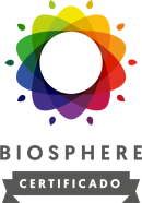 le logo de la biosphere comprend une fleur arc-en-ciel avec un cercle à l' intérieur .