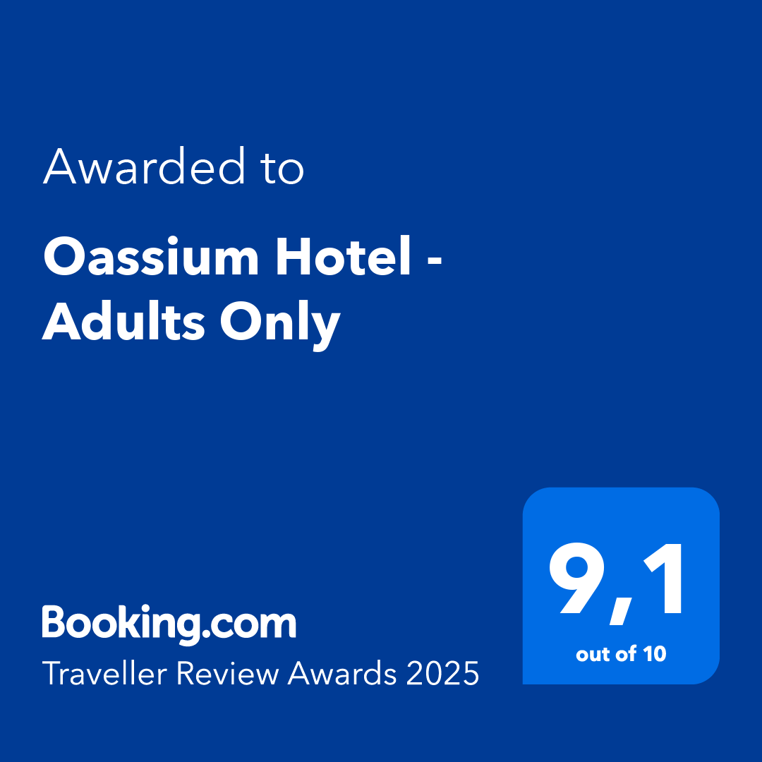 un cartel azul que dice " premiado al oasis hotel - adultos solo "