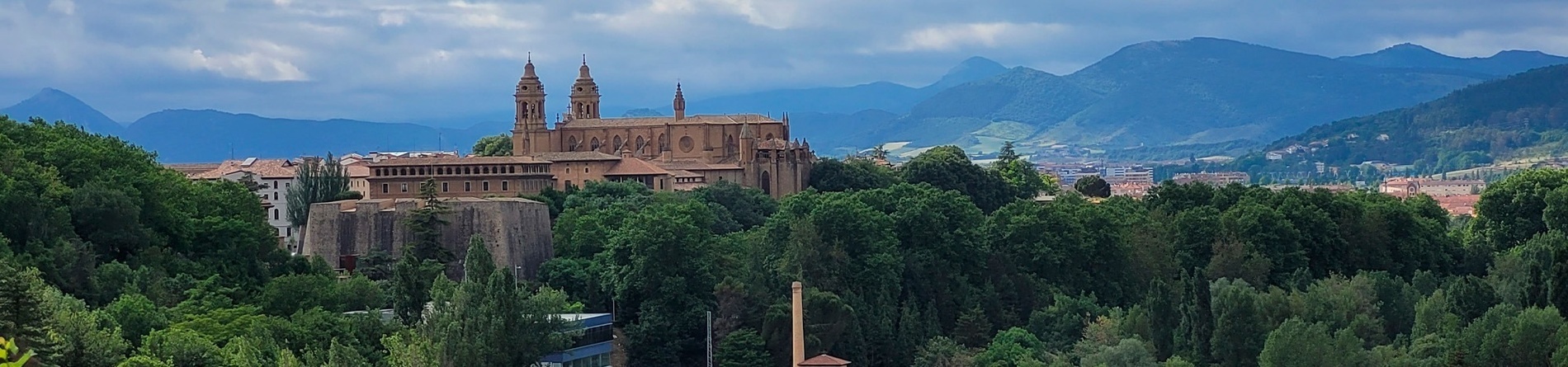 una vista de una ciudad con un castillo en el fondo