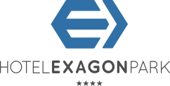Logo de Hotel Exagon Park: diseño moderno y nombre del hotel.