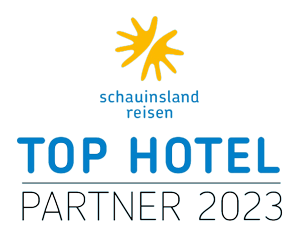 a blue and yellow logo for top hotel partner 2023
