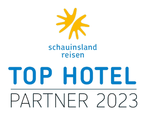 a blue and yellow logo for top hotel partner 2023