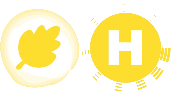 un círculo amarillo con la letra h en él