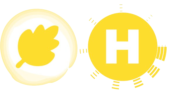 a yellow circle with the letter h inside of it