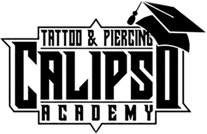 Calipso Tattoo & Piercing Academy logo with graduation cap. Put your feet up: Corporativa!