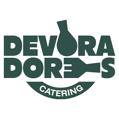 Devoradores Catering logo: 'Feet up: Corporativa!' for events. Dark green logo.