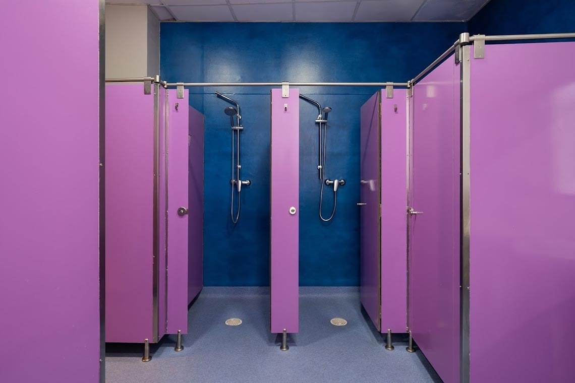 Purple corporate showers, perfect for relaxing and feet up.