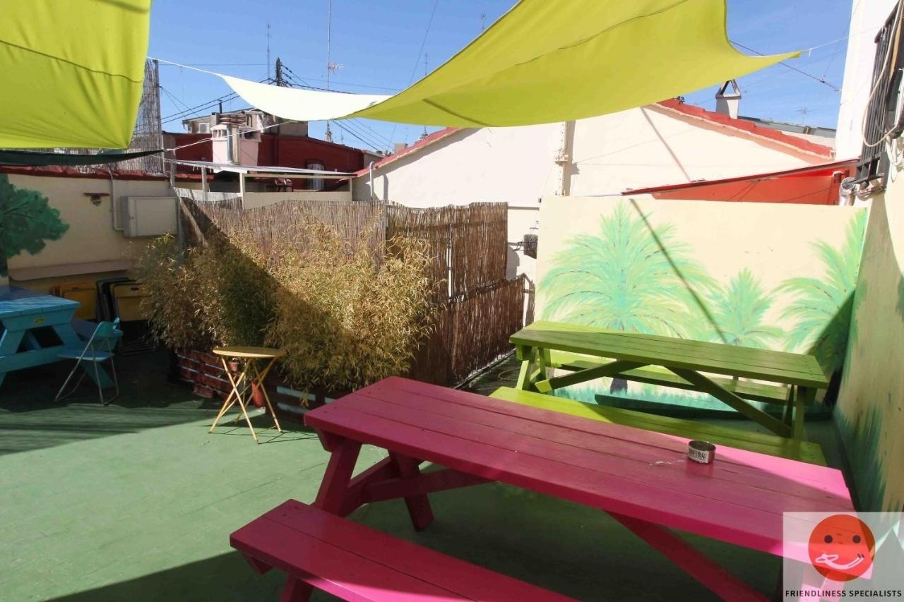 Rooftop terrace with tables and awnings for relaxation, perfect for 'Feet up: Corporativa'.