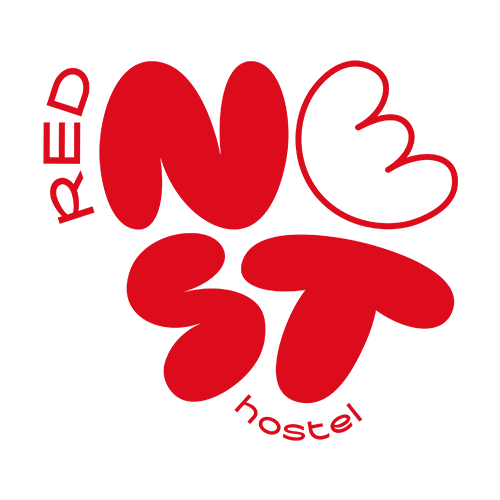 Red Nest Hostel logo: Feet up and relax! A place to enjoy your stay.
