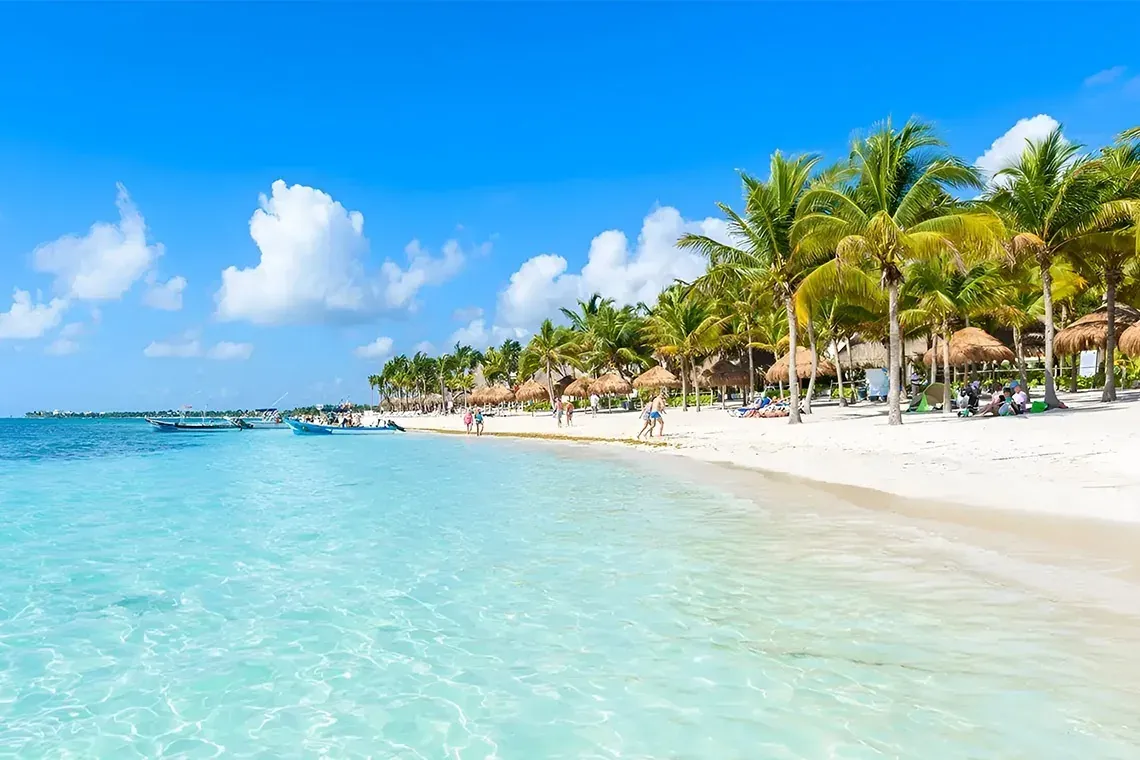 Tropical beach with palm trees and clear waters at The Fives Corpo.
