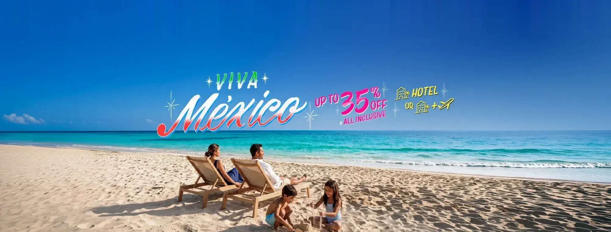 Family enjoying beach vacation in Mexico, Viva Mexico The Fives Beach Hotel | All-Inclusive Resort in Playa del Carmen, up to 35% off hotel or all-inclusive.