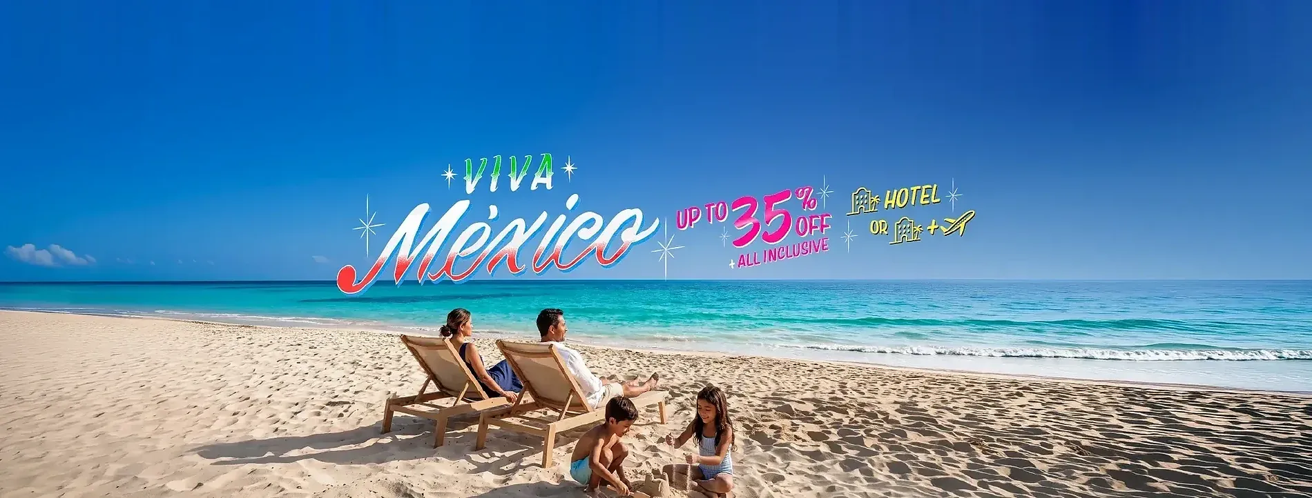 Family enjoying beach vacation in Mexico, Viva Mexico The Fives Beach Hotel | All-Inclusive Resort in Playa del Carmen, up to 35% off hotel or all-inclusive.