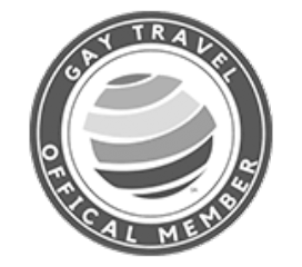 a black and white logo for gay travel official member