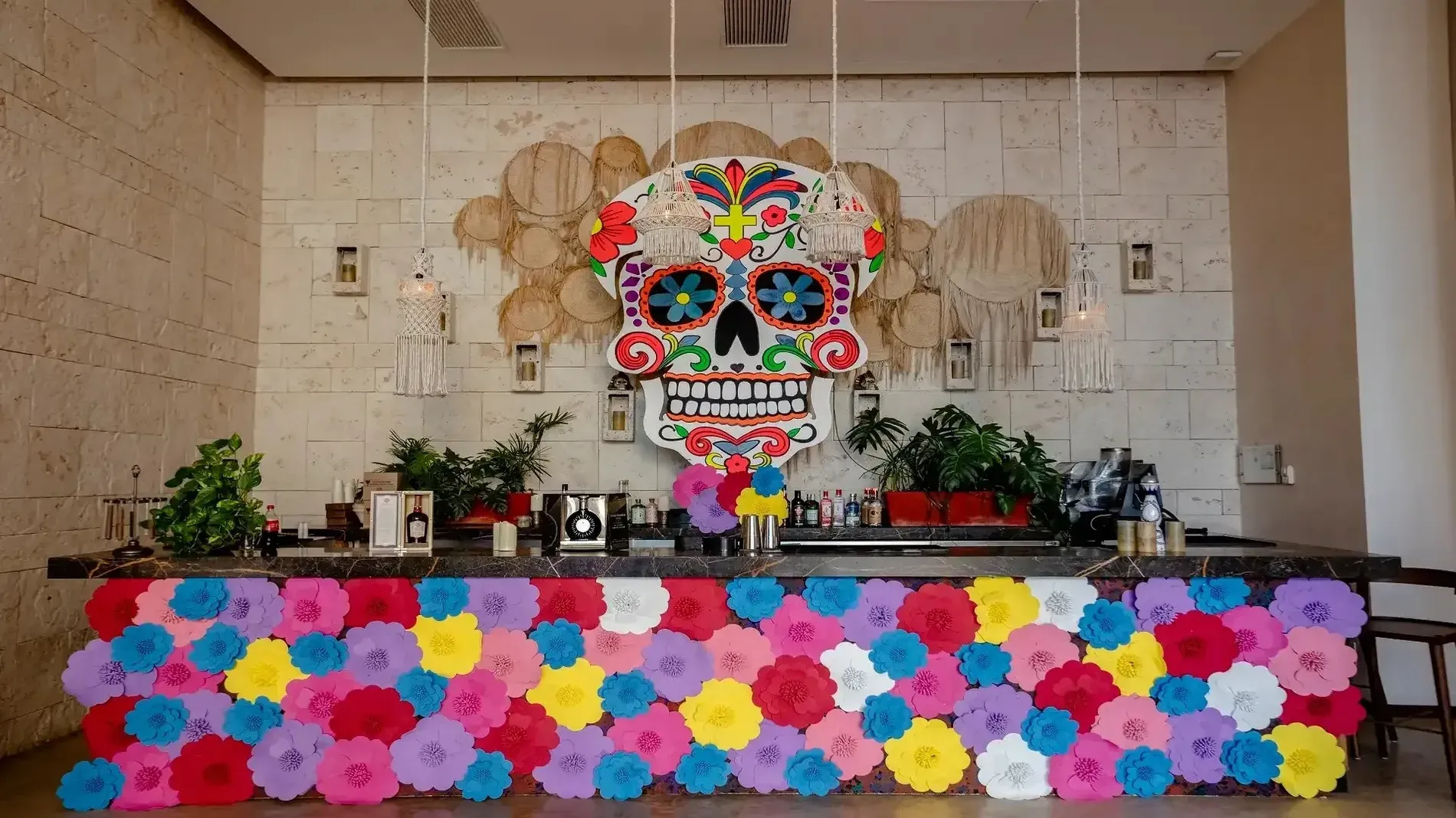 Vibrant Dia de los Muertos decor at Events | The Fives Oceanfront Puerto Morales.