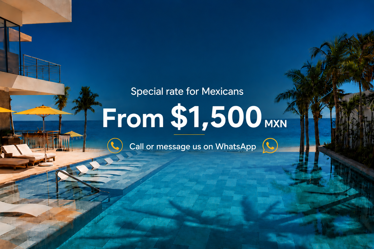 Luxury beachfront resort special rate for Mexicans: From $1,500 MXN. Oferta para Nacionales | The Fives Oceanfront Puerto Morelos