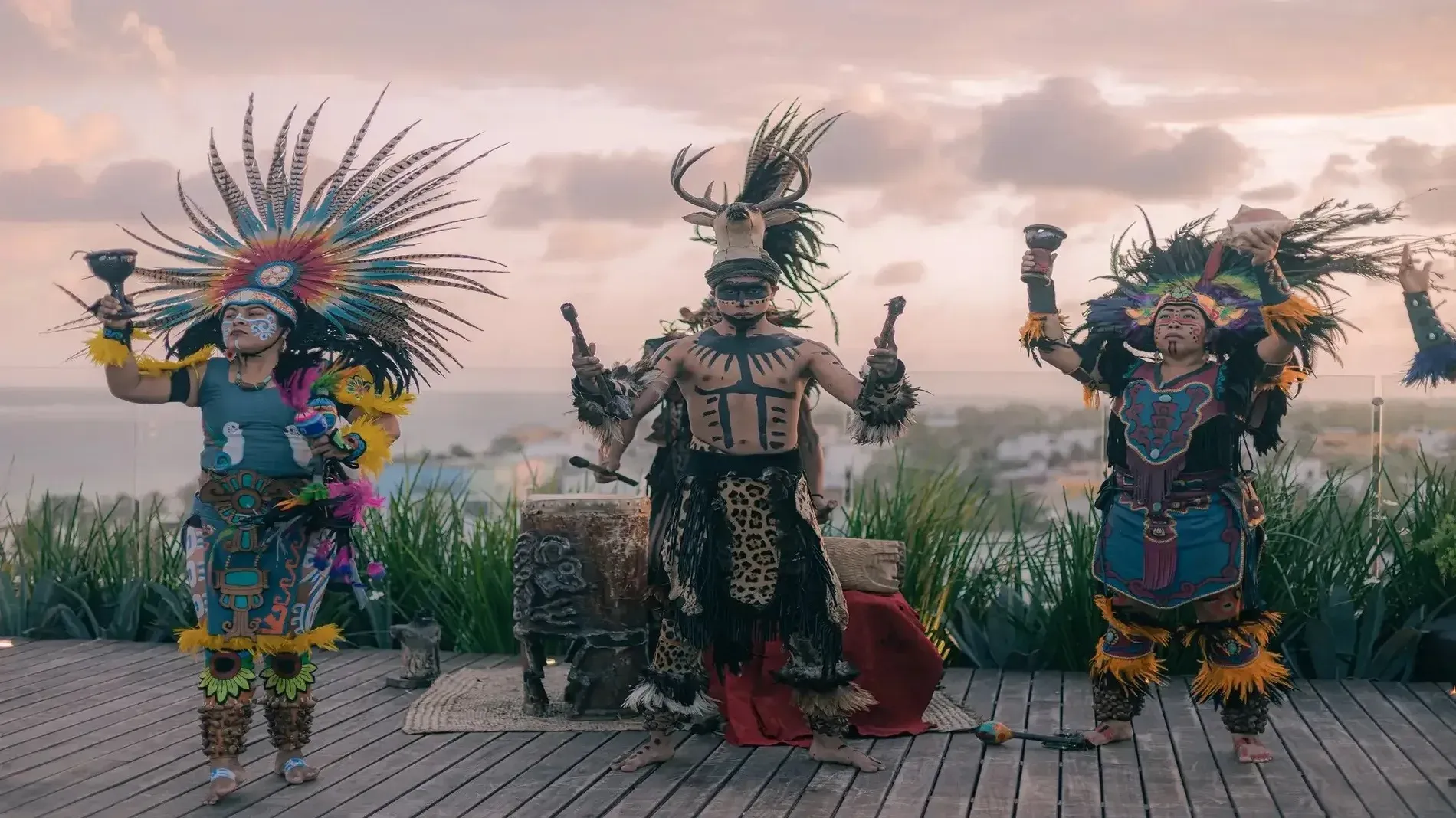 Traditional Mayan dancers at The Fives Oceanfront Puerto Morales, perfect for cultural events.
