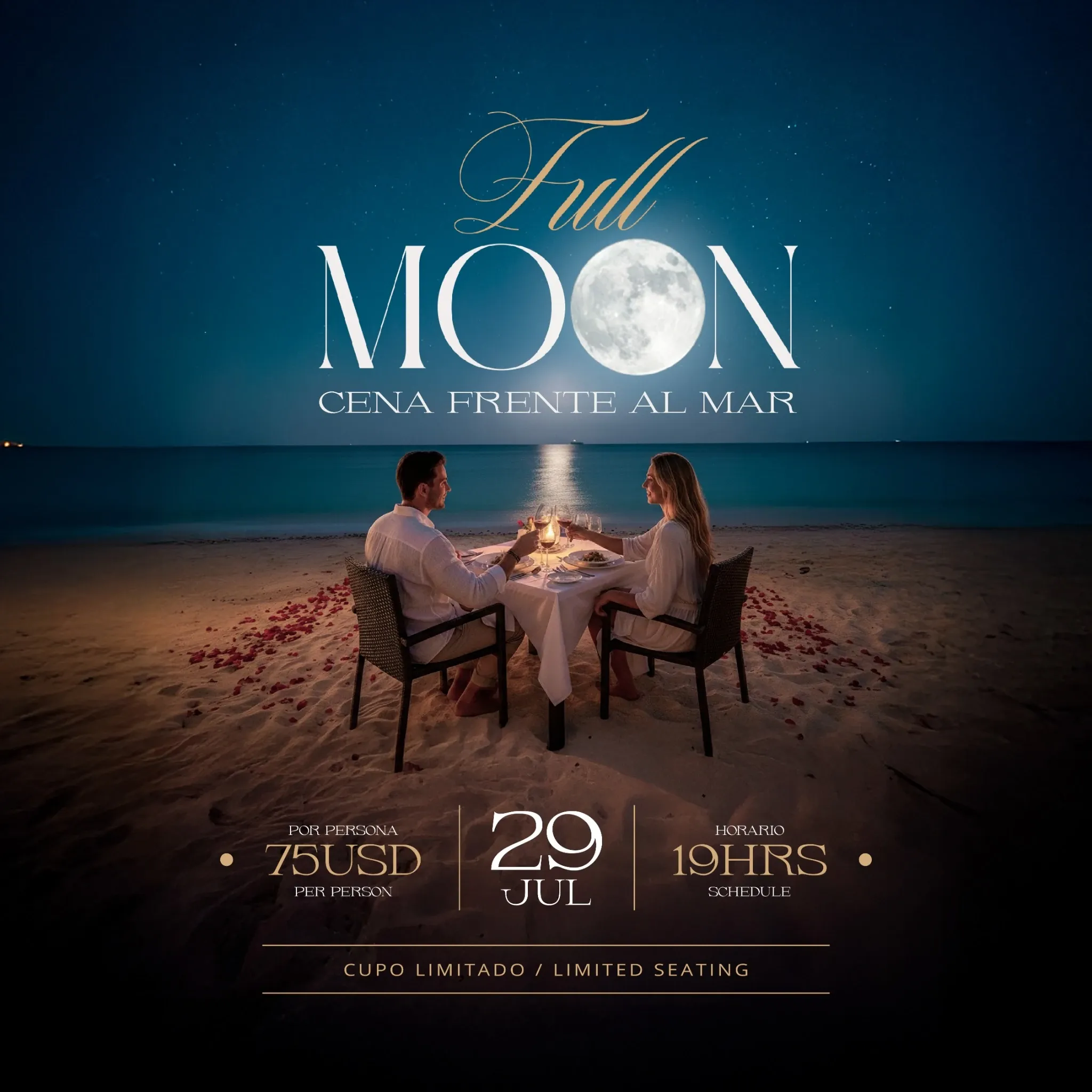 Cena romántica bajo la luna llena en The Fives Hotels con The Fives Corpo.