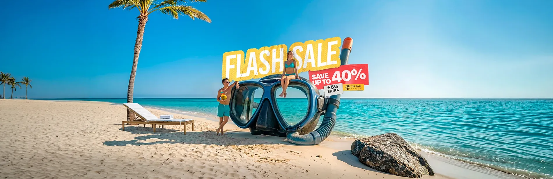 Beach vacation promo: Flash Sale on bookings. Save up to 40% + 5% extra. All-Inclusive Hotel Deals in the Riviera Maya | The Fives Hotels