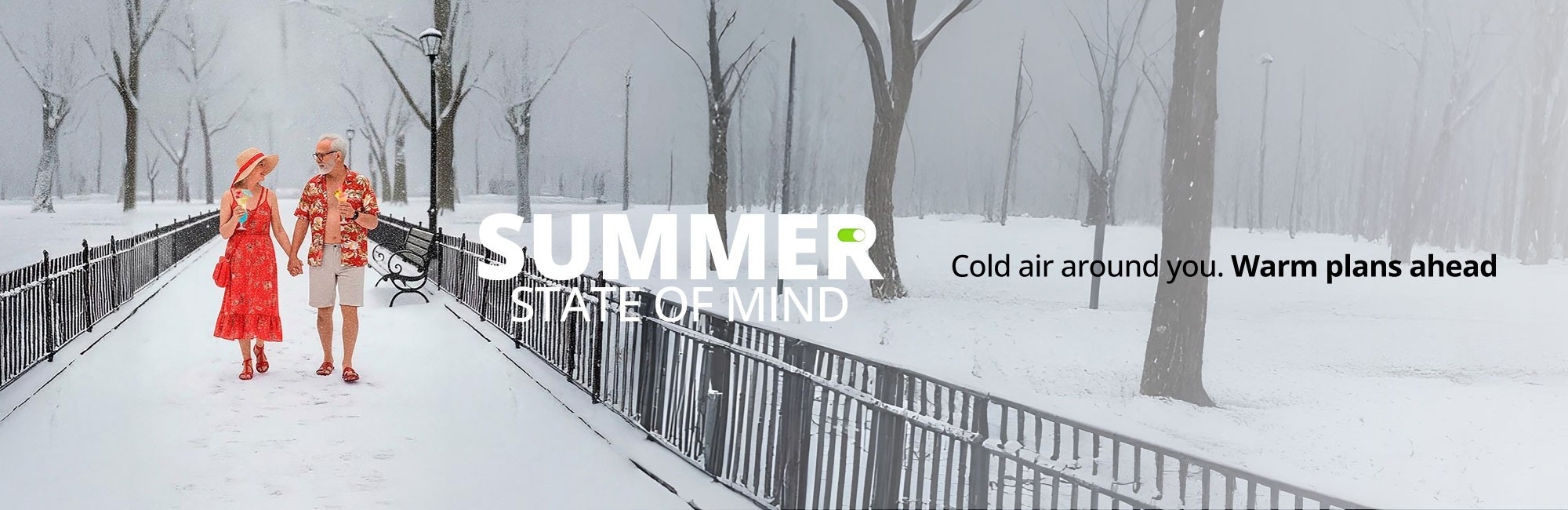 Welcome to Your Summer State of Mind: Couple walks in snow, Riviera Maya hotels offer warm plans ahead.