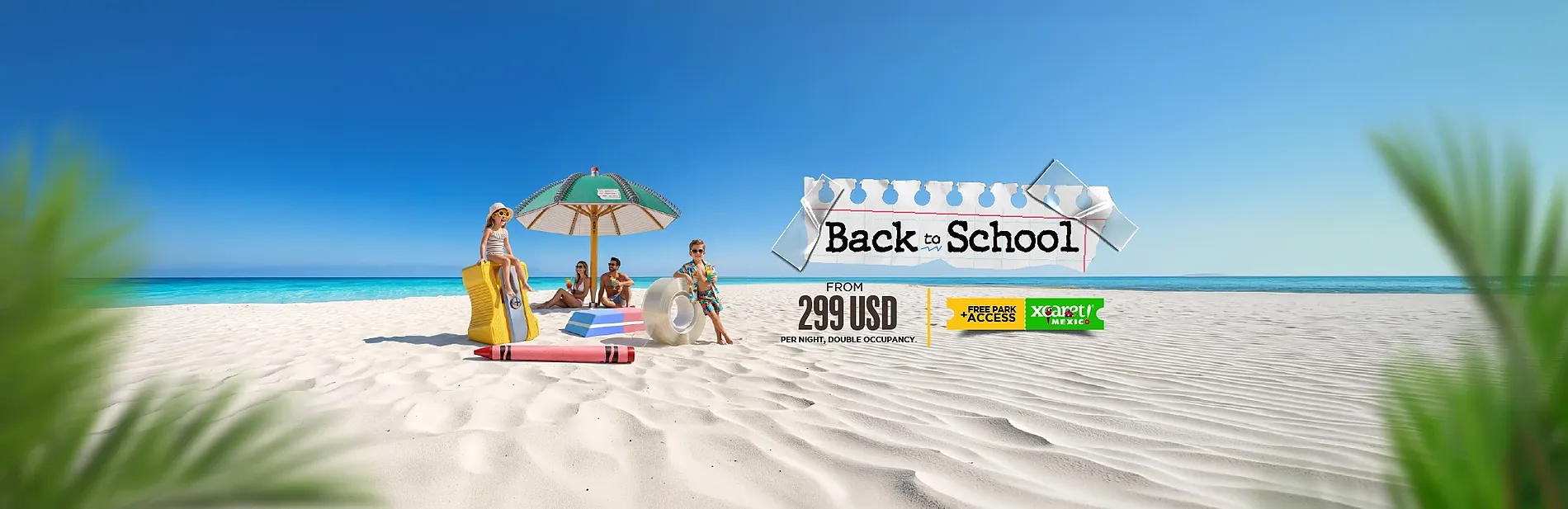 Family enjoying a beach vacation with "Back to School" promo. Book your The Fives Corpo getaway!