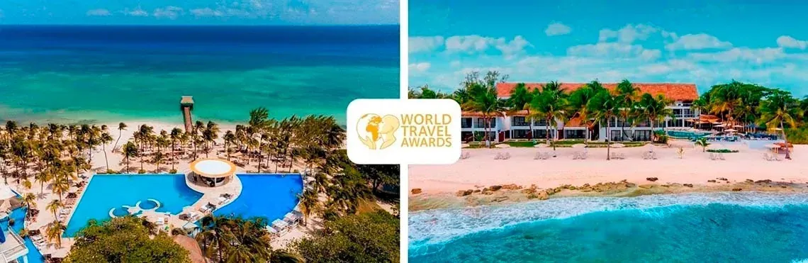 The Fives Hotels celebra nominaciones World Travel Awards 2025: resort de lujo en Riviera Maya con piscinas y playa.