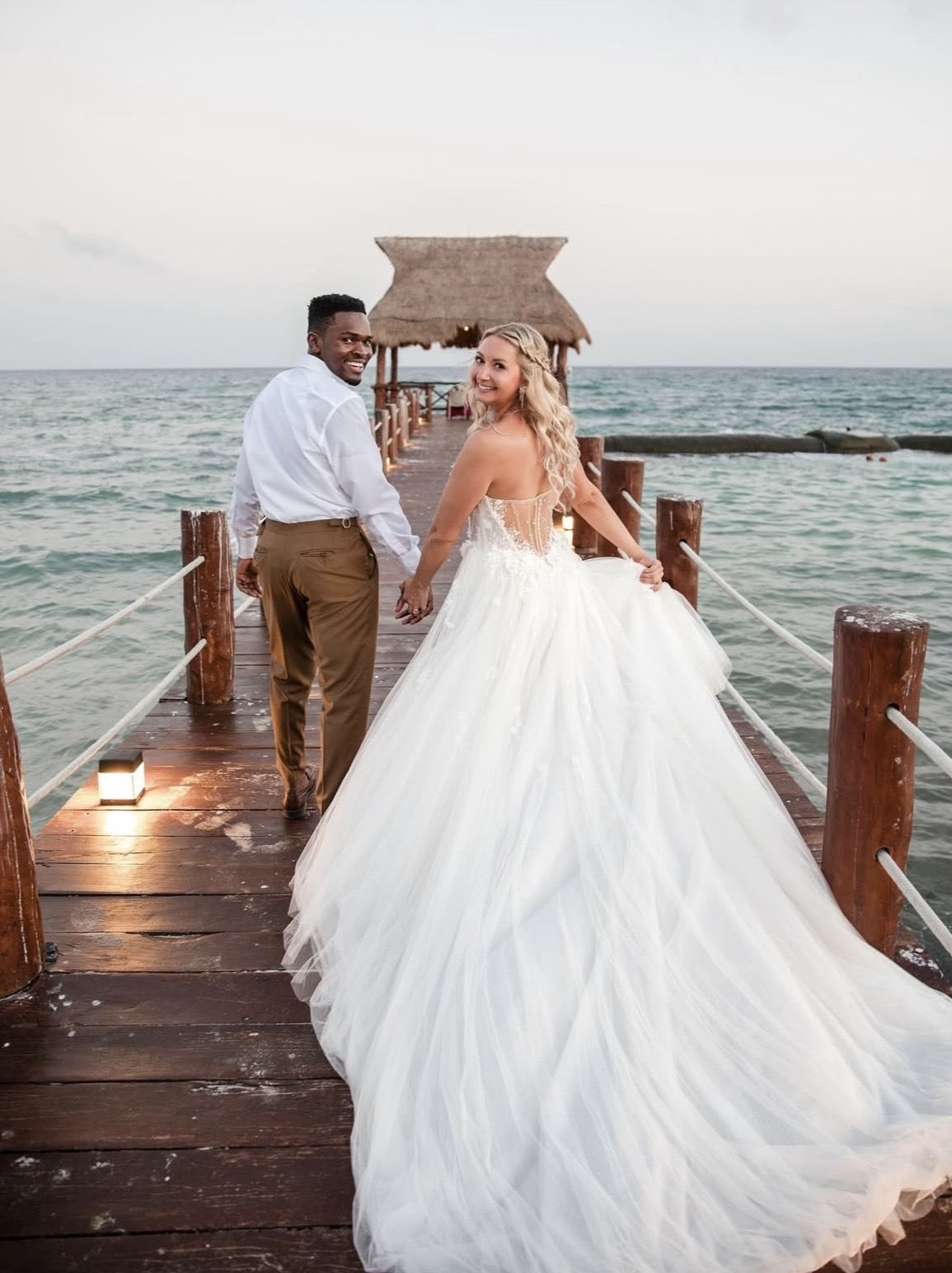 Bride and groom at a beach wedding in Riviera Maya