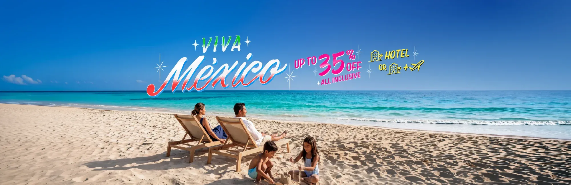 Family enjoying beach vacation in Mexico, Viva Mexico The Fives Beach Hotel | All-Inclusive Resort in Playa del Carmen, up to 35% off hotel or all-inclusive.