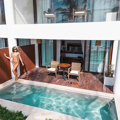 The Fives Corpo: Private plunge pool and balcony with resort hotel views.