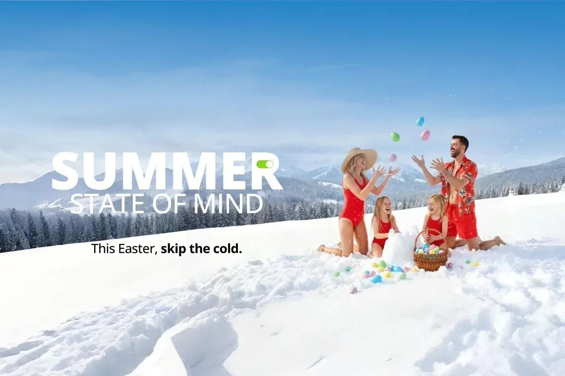 Welcome to Your Summer State of Mind! A family enjoys Easter in the snow. Riviera Maya Hotels.