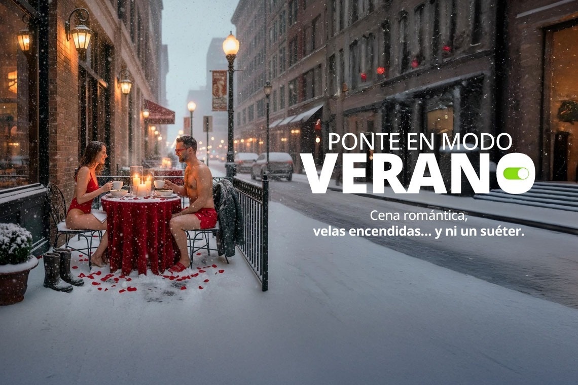 Bienvenido, acabas de activar tu Modo Verano: romántica cena en la nieve. ¡Descubre Hoteles Riviera Maya!