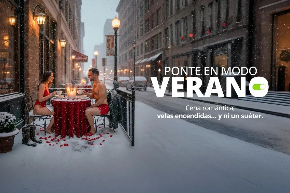 Bienvenido, acabas de activar tu Modo Verano: romántica cena en la nieve. ¡Descubre Hoteles Riviera Maya!