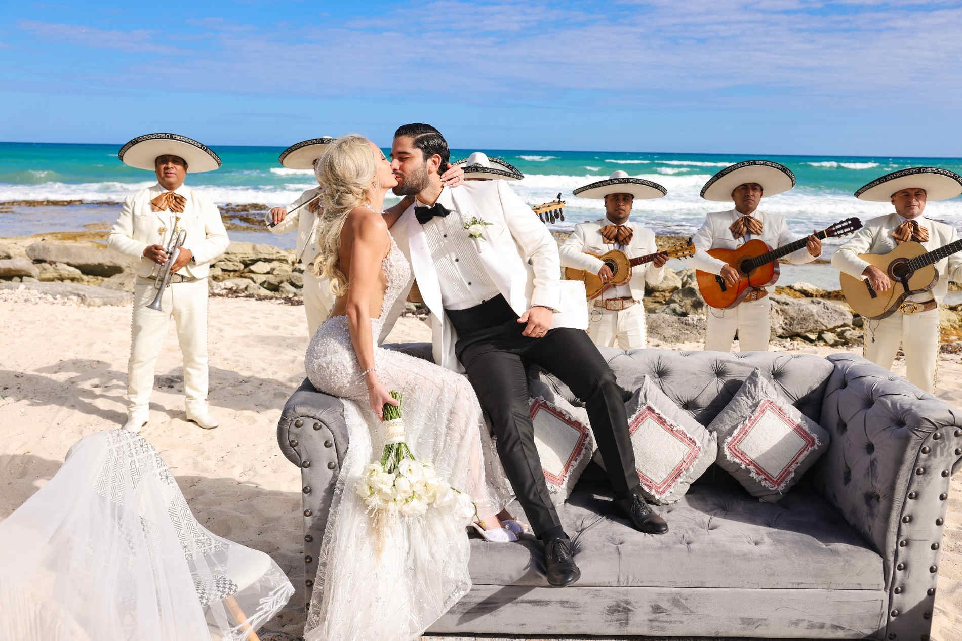 Wedding couple portrait by the Caribbean Sea