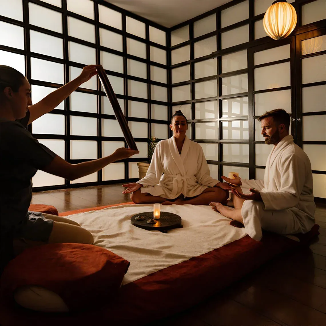 The Fives Corpo spa experience: guided meditation session with therapist.