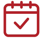 un icono rojo de un calendario con una marca de verificación .