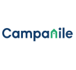 un logotipo azul y verde para campanile con una casa en el medio