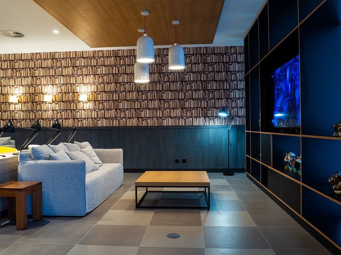 a living room with a couch and a coffee table