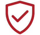 un escudo rojo con una marca de verificación roja dentro de él .