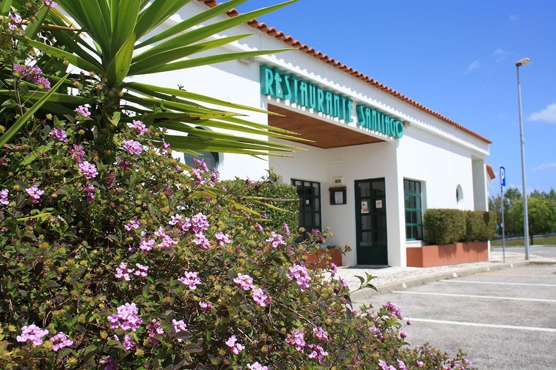 Welcome to Flag Hotel Santarém: Restaurant entrance with flowers and palm, official website.
