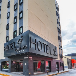 a hotel with flamencos written on the side of it