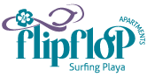 un logotipo para apartamentos flipflop en la playa de surf