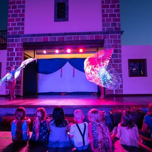 a group of children are watching a performance on a stage