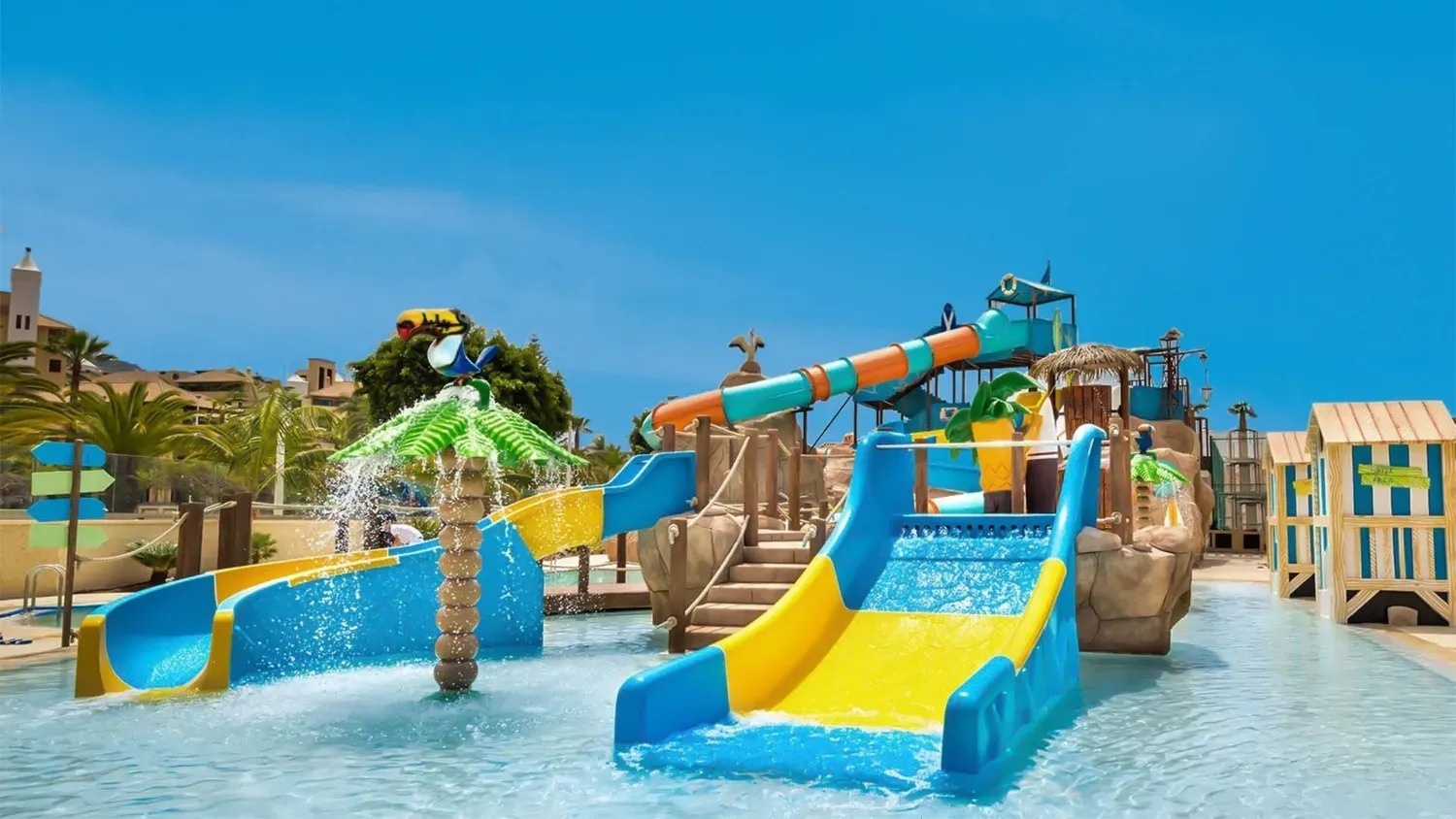 a water park with a sign that says ' pirate ' on it